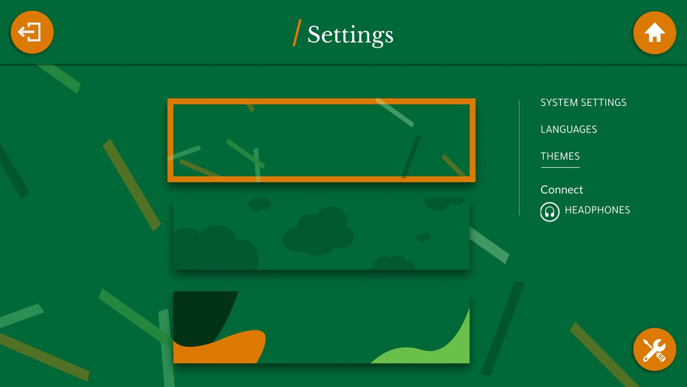 Kids Mode Settings, Themes tab, with one of the three themes selected